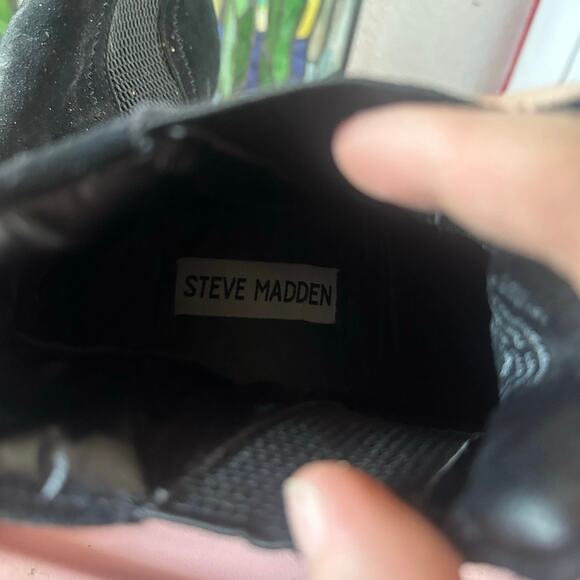 steve madden black white sneaker wedges heels shoes - Picture 3 of 4